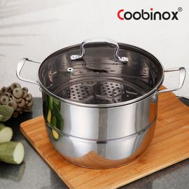 Coobinox® Daily Stainless Steel 2-in-1 Steamer & Stockpot 27cm(CO-15-06) 3-Ply Base Induction Compatible Deep Soup Pot with Steaming Rack